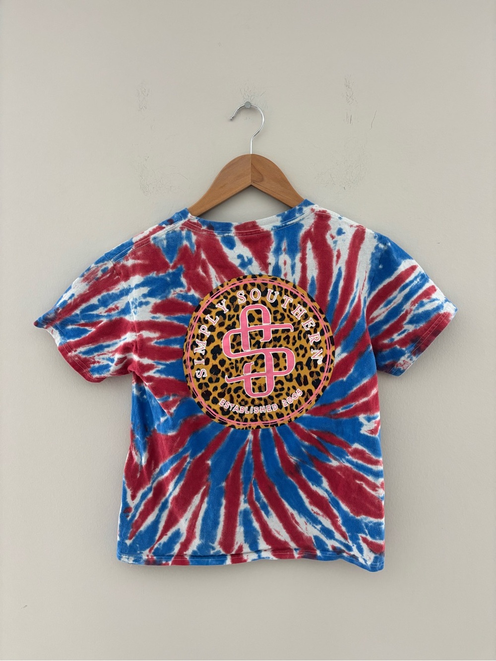 Simply Southern Girls Tie Dye T-Shirt Youth Medium Patriotic Red White Blue